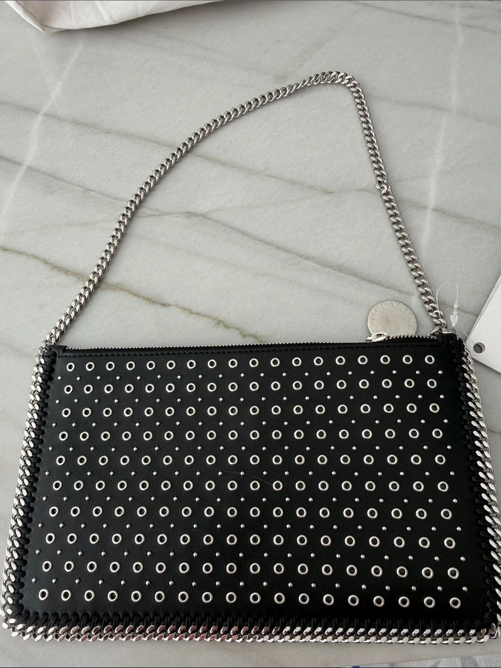 Stella McCartney Black Eyelet-Stud Chain Clutch